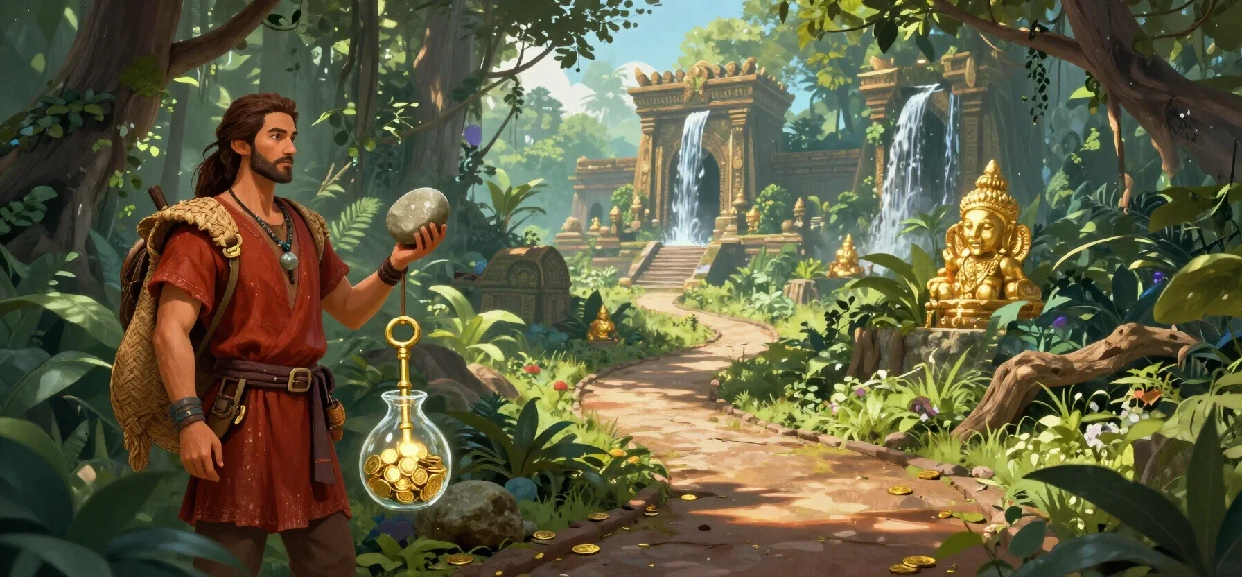 FanDuel Casino bonus terms shown with a golden key and a purse of glowing coins