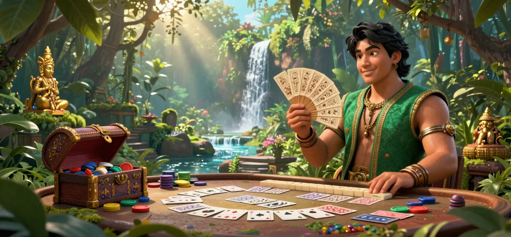 FanDuel Casino games shown through cards, tokens and a glowing treasure chest