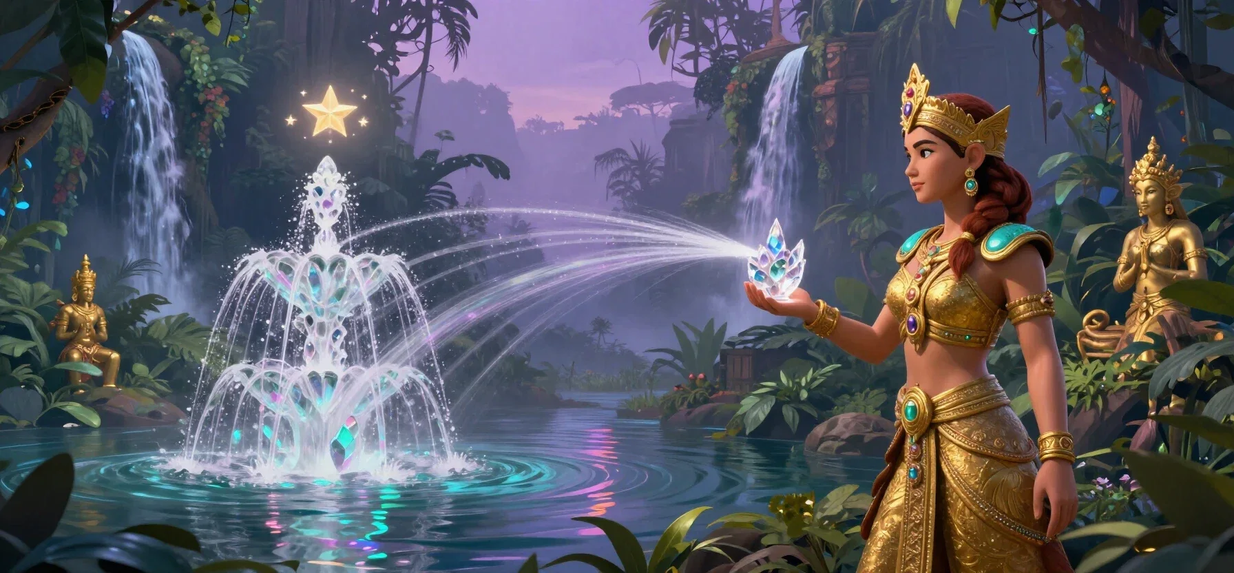 FanDuel Casino jackpot fountain with four glowing prize streams